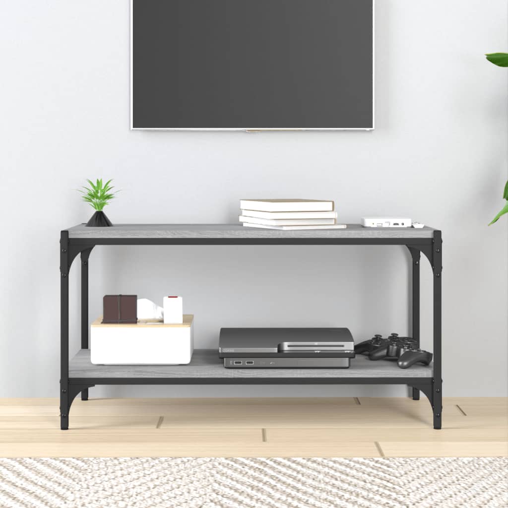 Szürke sonoma színű szerelt fa és acél tv-szekrény 80x33x41 cm Szürke sonoma színű szerelt fa és acél tv-szekrény 80x33x41 cm