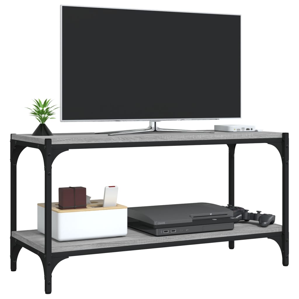 Szürke sonoma színű szerelt fa és acél tv-szekrény 80x33x41 cm Szürke sonoma színű szerelt fa és acél tv-szekrény 80x33x41 cm