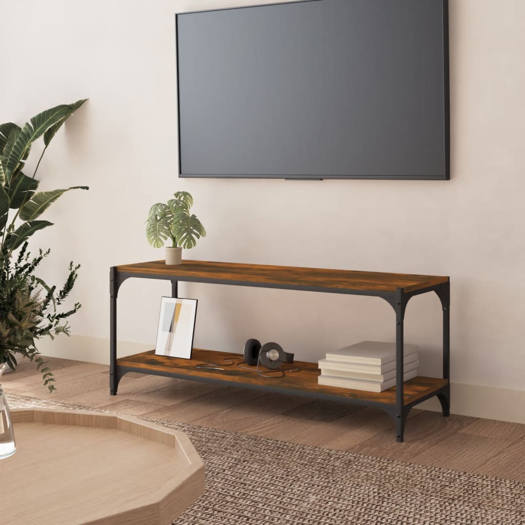 Füstös tölgy színű szerelt fa és acél tv-szekrény 100x33x41 cm Füstös tölgy színű szerelt fa és acél tv-szekrény 100x33x41 cm