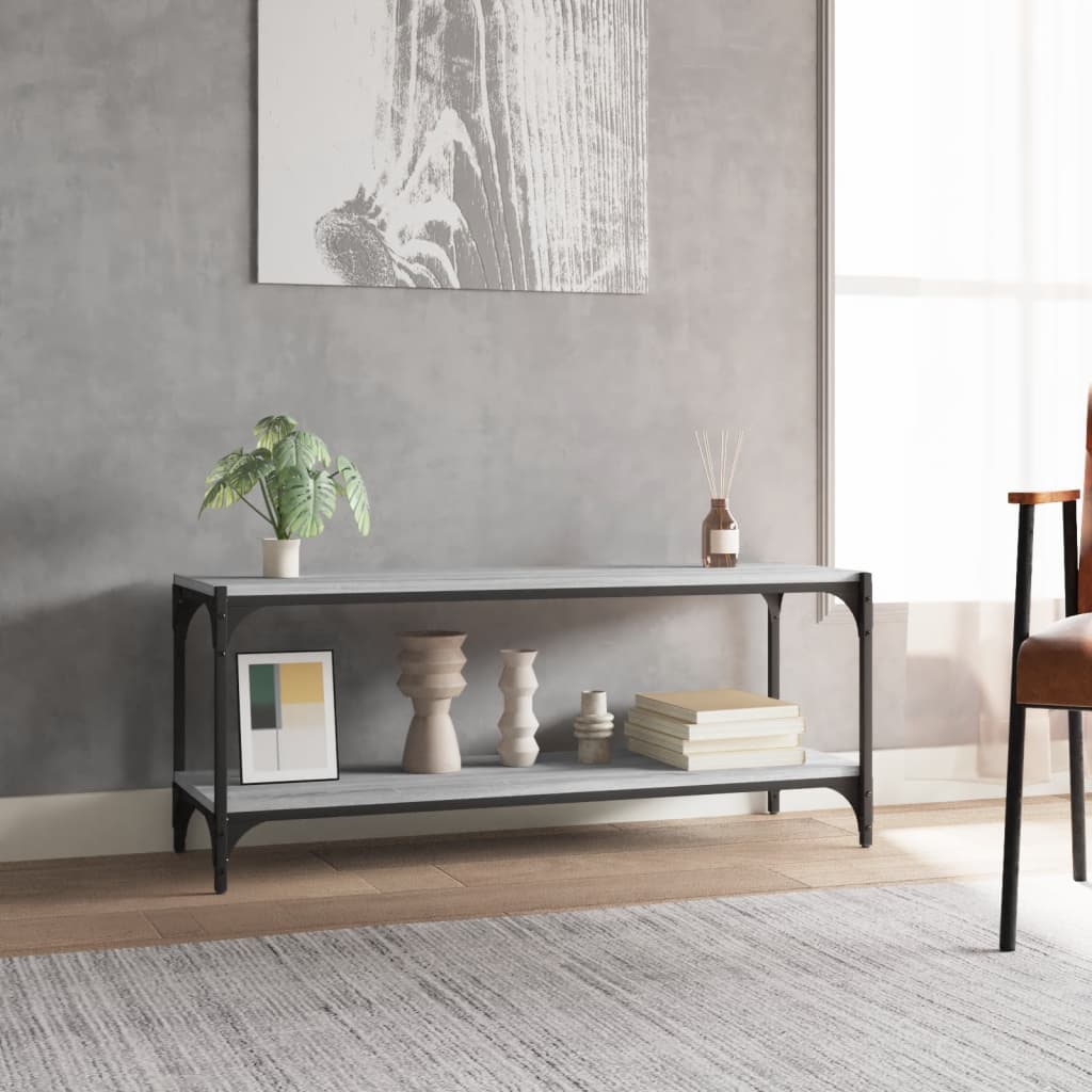 Szürke sonoma színű szerelt fa és acél tv-szekrény 100x33x41 cm