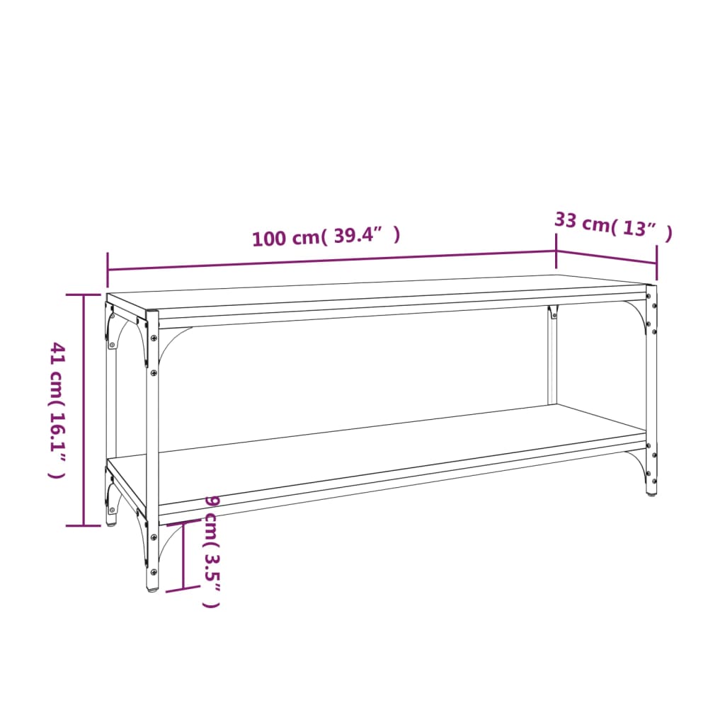 Szürke sonoma színű szerelt fa és acél tv-szekrény 100x33x41 cm