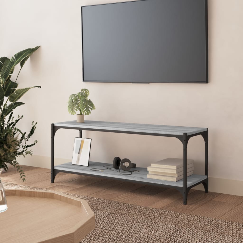 Szürke sonoma színű szerelt fa és acél tv-szekrény 100x33x41 cm