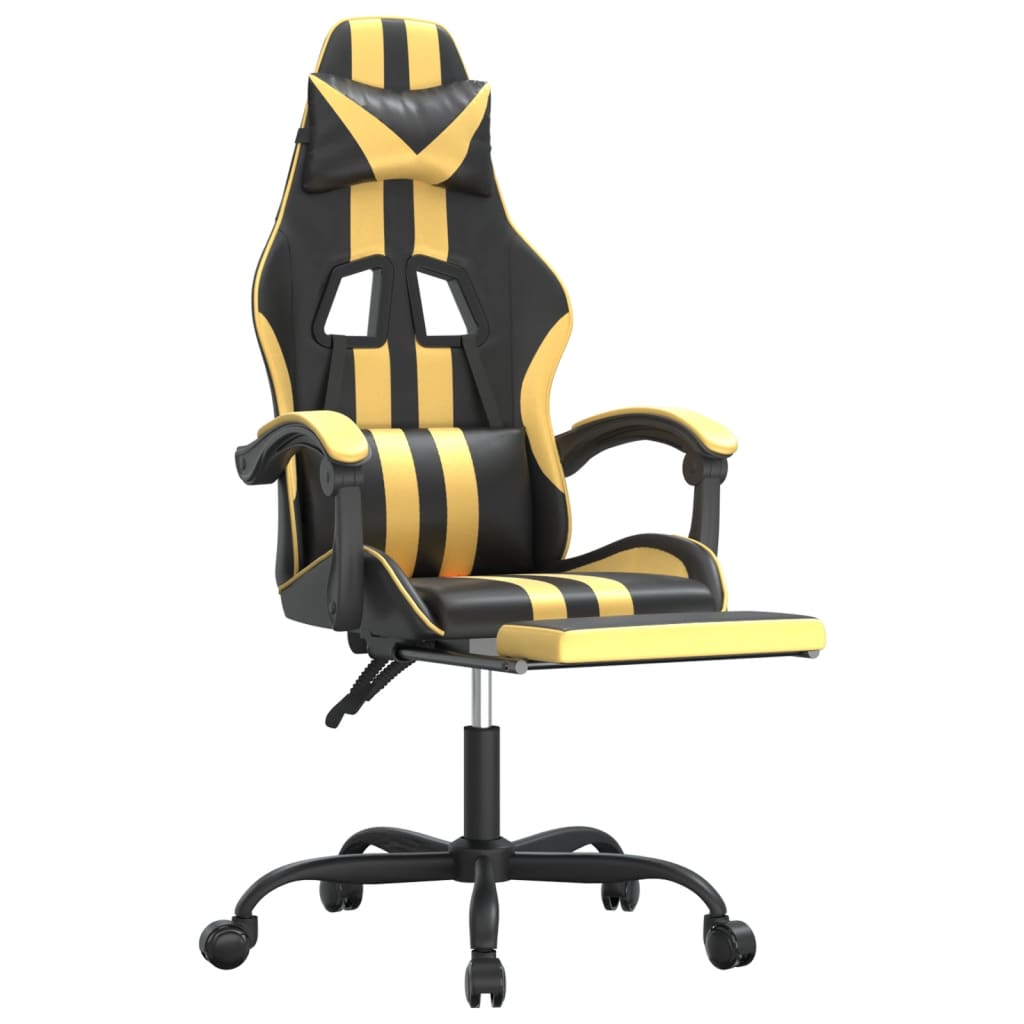 Fekete és aranyszínű műbőr forgó játékszék lábtartóval