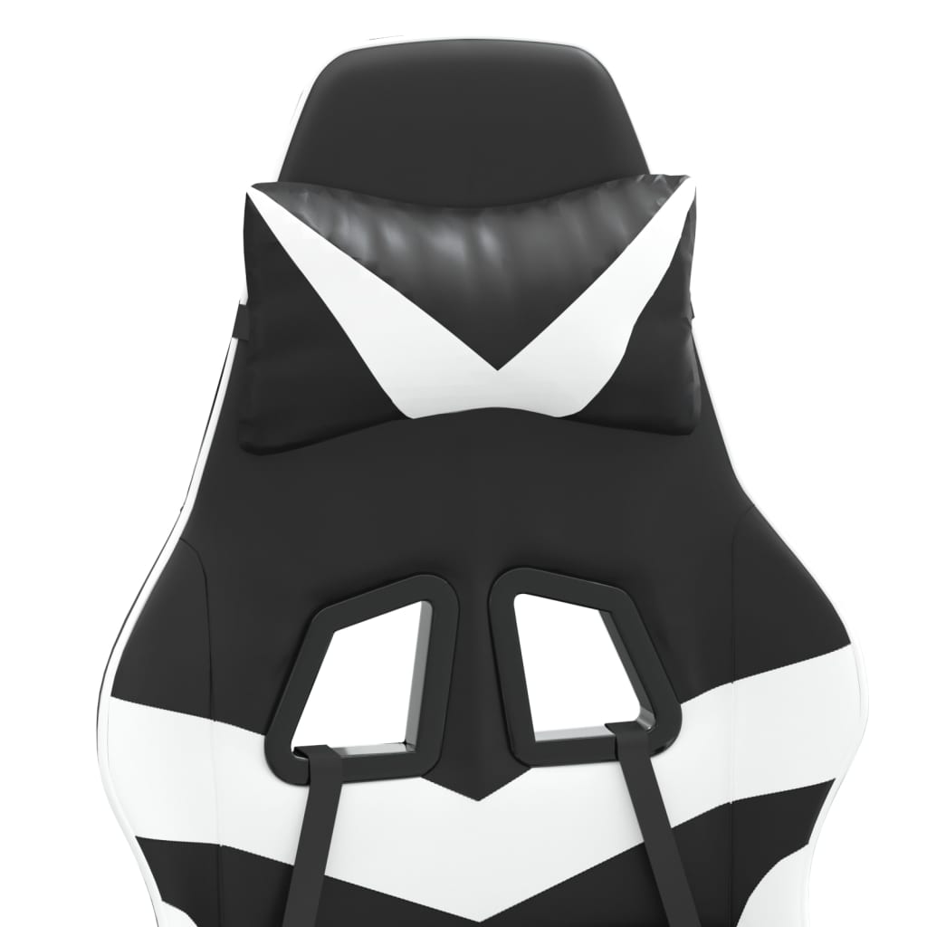Fekete és fehér műbőr forgó játékszék lábtartóval