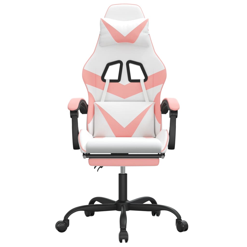 Fehér és rózsaszín műbőr forgó játékszék lábtartóval