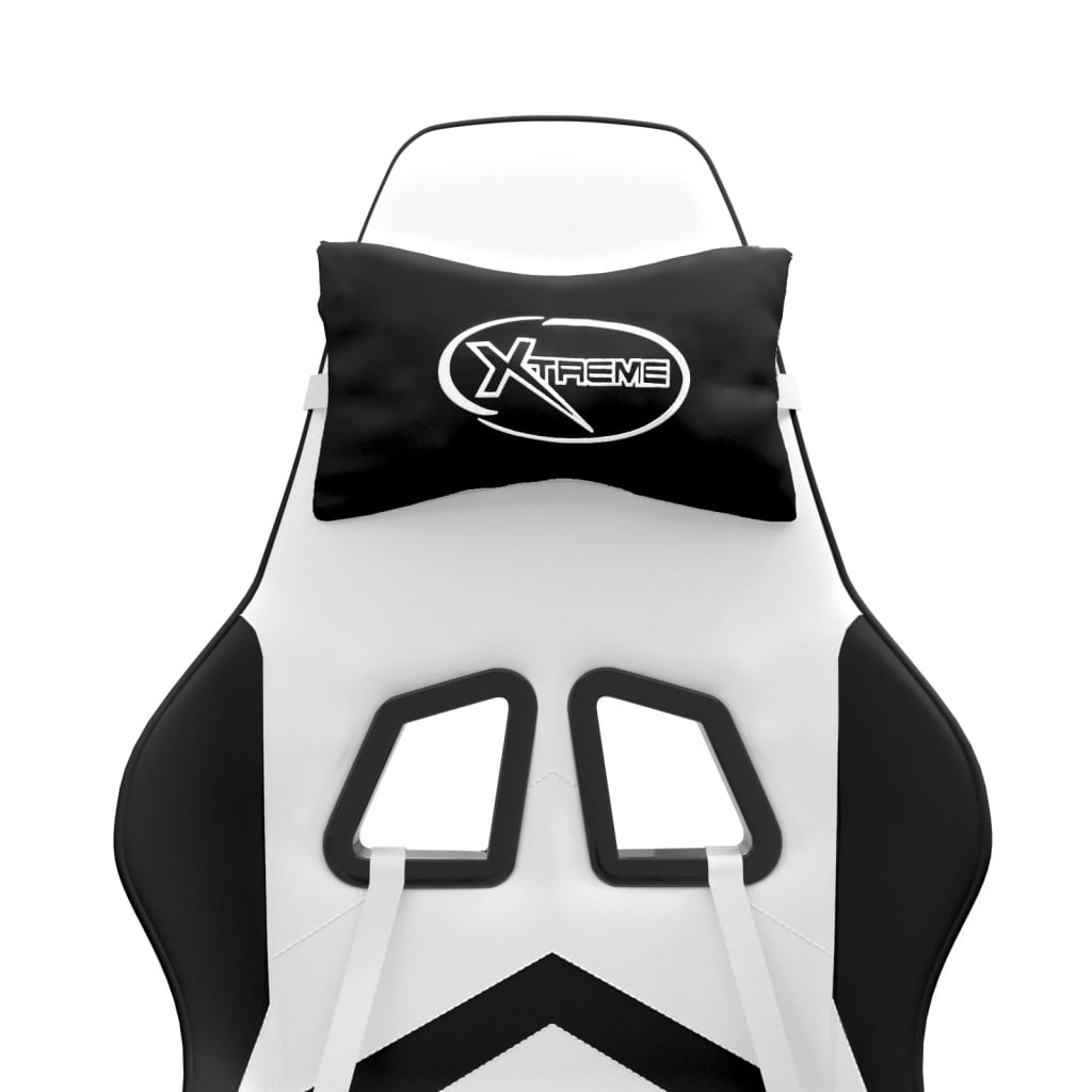 Fehér és kék műbőr forgó játékszék lábtartóval