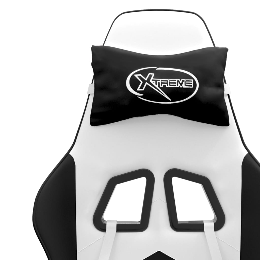 Fehér és kék műbőr forgó játékszék lábtartóval