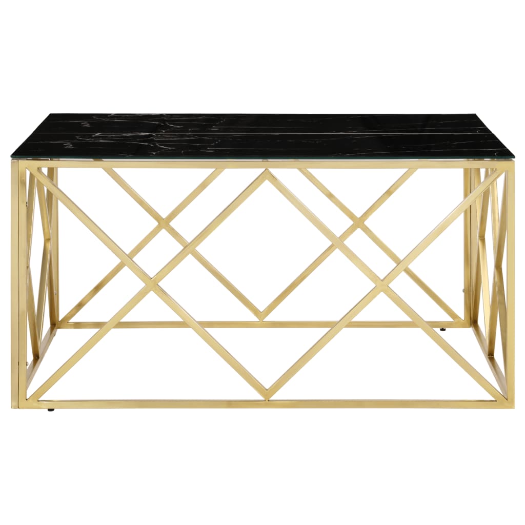 Aranyszínű rozsdamentes acél és edzett üveg dohányzóasztal