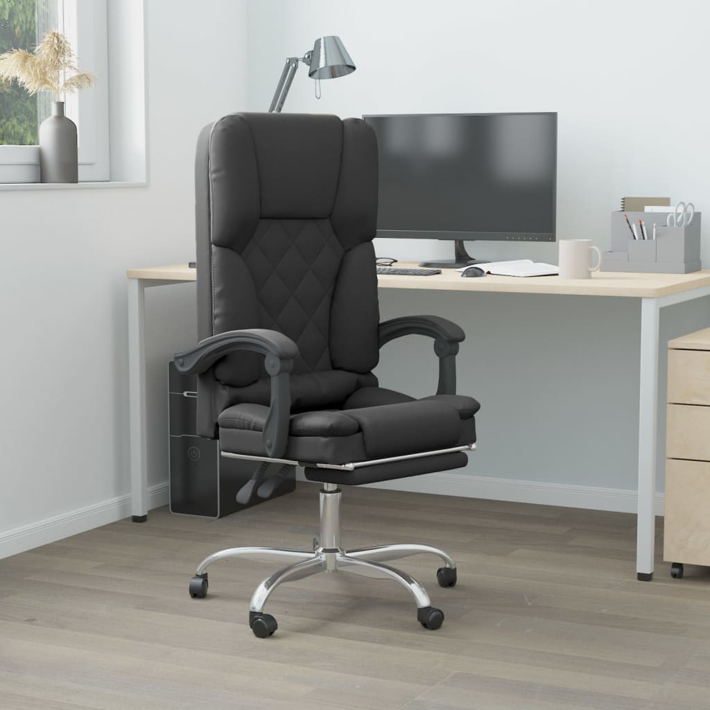 Fekete műbőr dönthető irodai masszázsszék