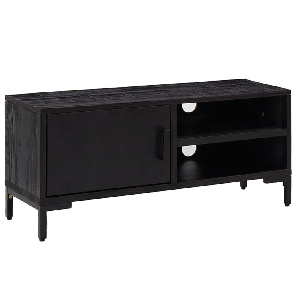 Fekete tömör újrahasznosított fenyőfa tv-szekrény 90x30x40 cm