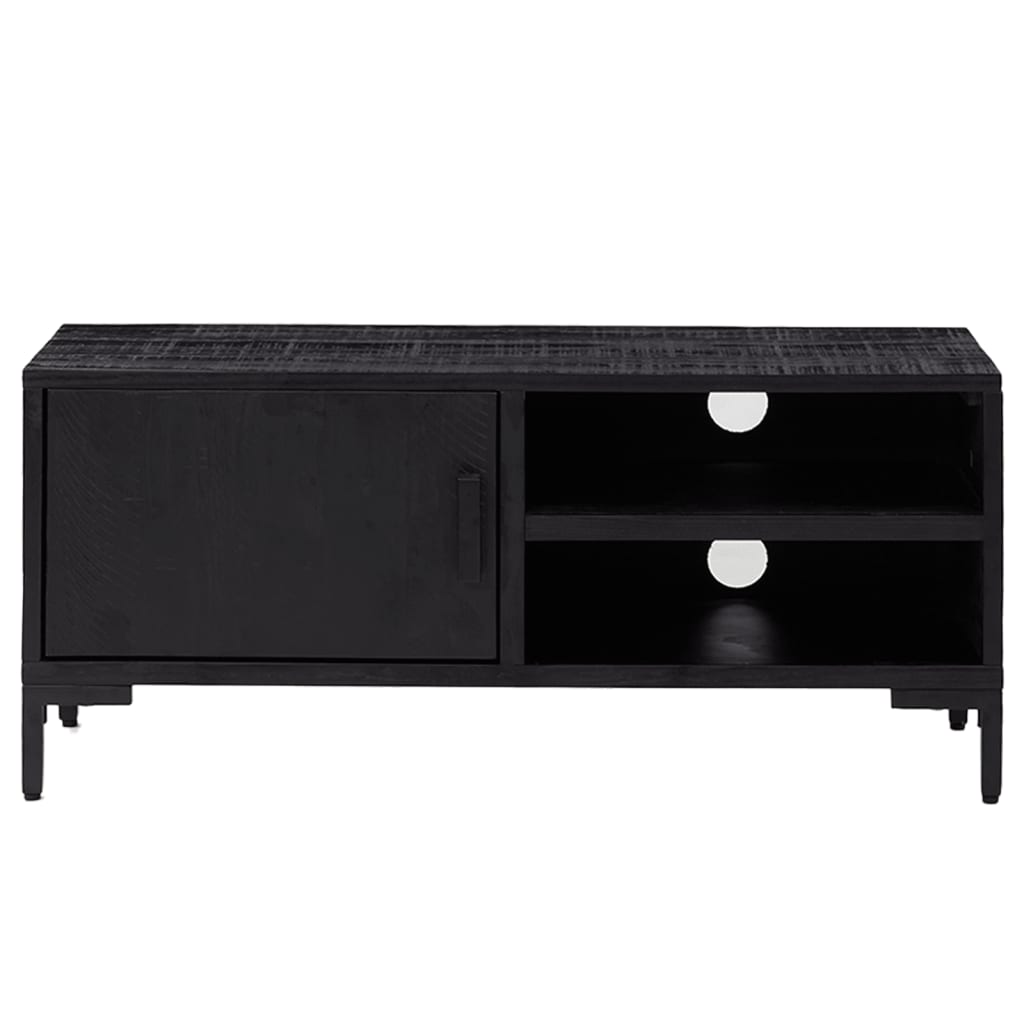 Fekete tömör újrahasznosított fenyőfa tv-szekrény 90x30x40 cm