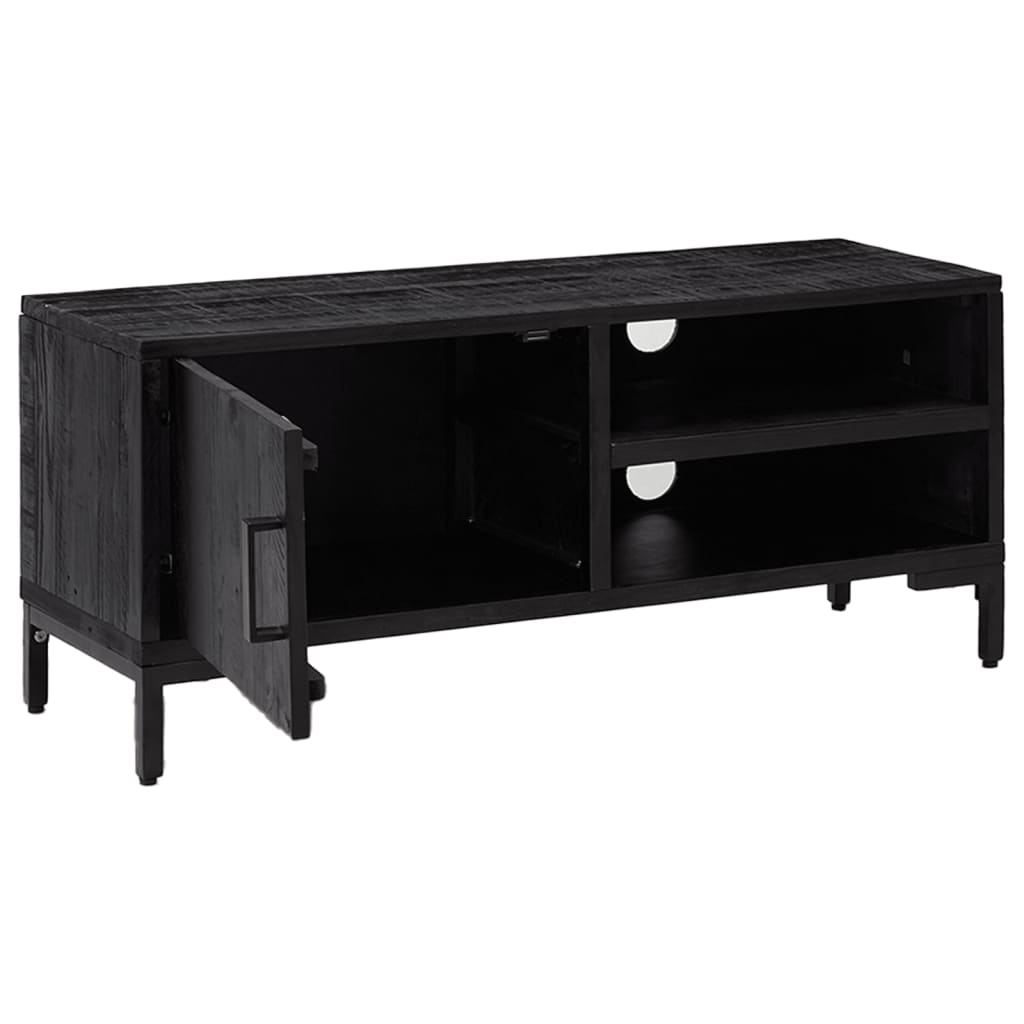 Fekete tömör újrahasznosított fenyőfa tv-szekrény 90x30x40 cm