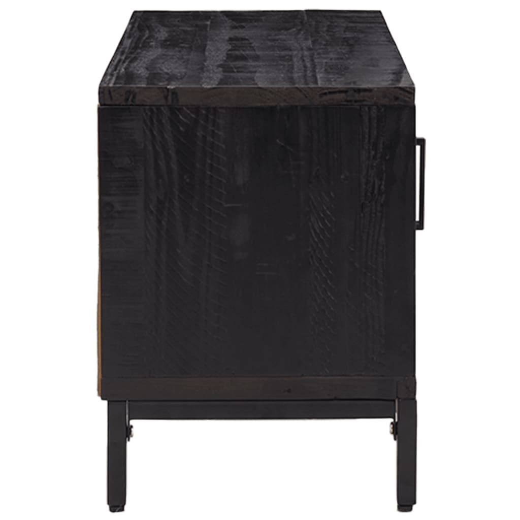 Fekete tömör újrahasznosított fenyőfa tv-szekrény 90x30x40 cm