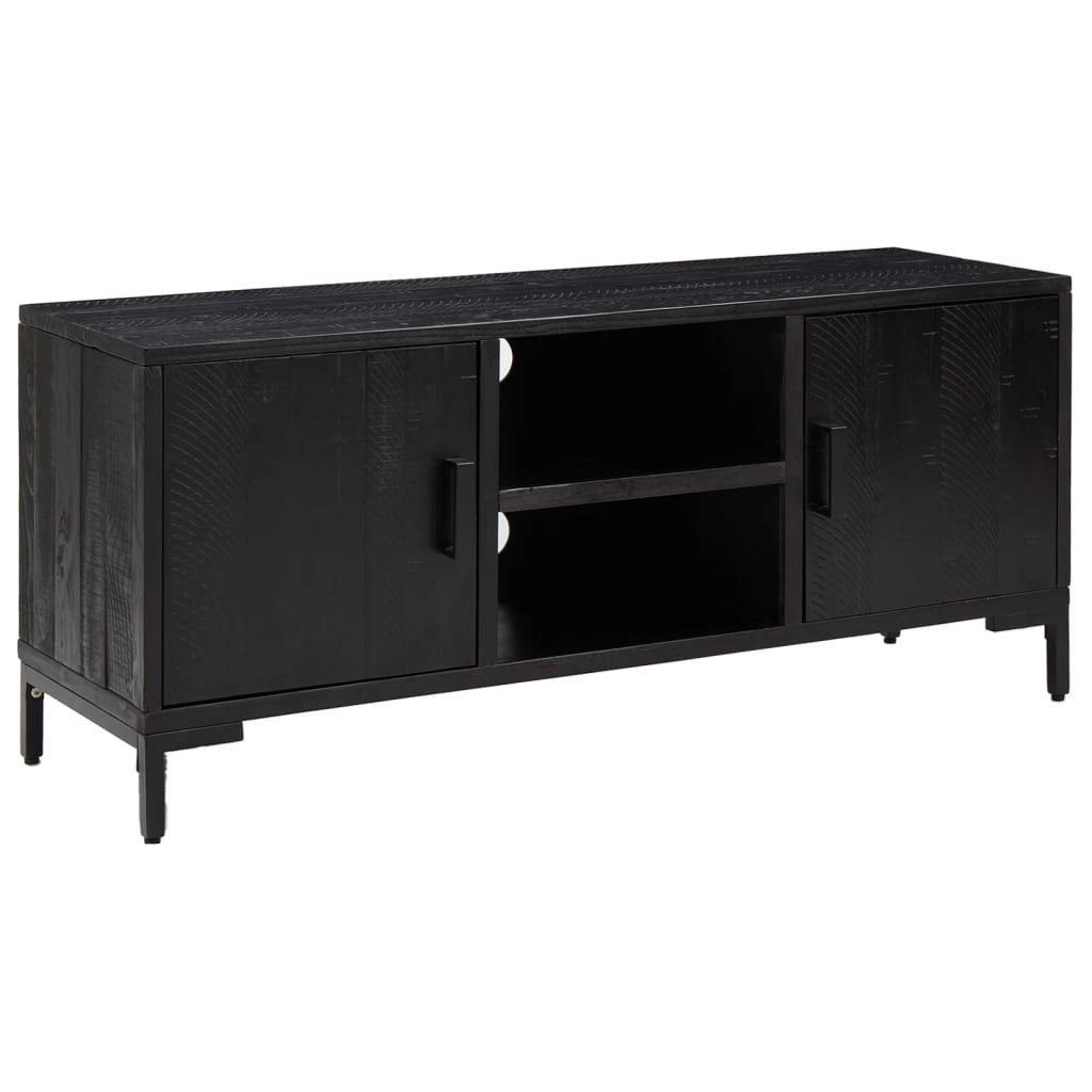Fekete tömör újrahasznosított fenyőfa tv-szekrény 110x35x48 cm Fekete tömör újrahasznosított fenyőfa tv-szekrény 110x35x48 cm