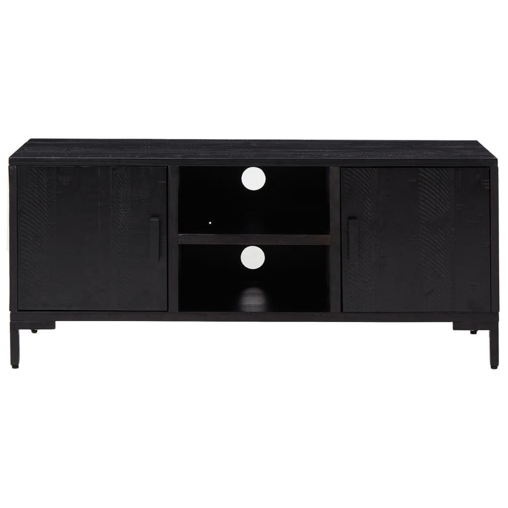 Fekete tömör újrahasznosított fenyőfa tv-szekrény 110x35x48 cm Fekete tömör újrahasznosított fenyőfa tv-szekrény 110x35x48 cm