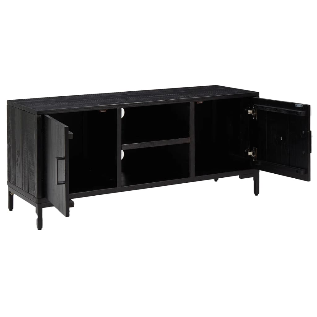 Fekete tömör újrahasznosított fenyőfa tv-szekrény 110x35x48 cm Fekete tömör újrahasznosított fenyőfa tv-szekrény 110x35x48 cm