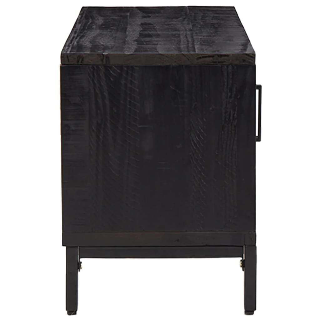 Fekete tömör újrahasznosított fenyőfa tv-szekrény 110x35x48 cm Fekete tömör újrahasznosított fenyőfa tv-szekrény 110x35x48 cm