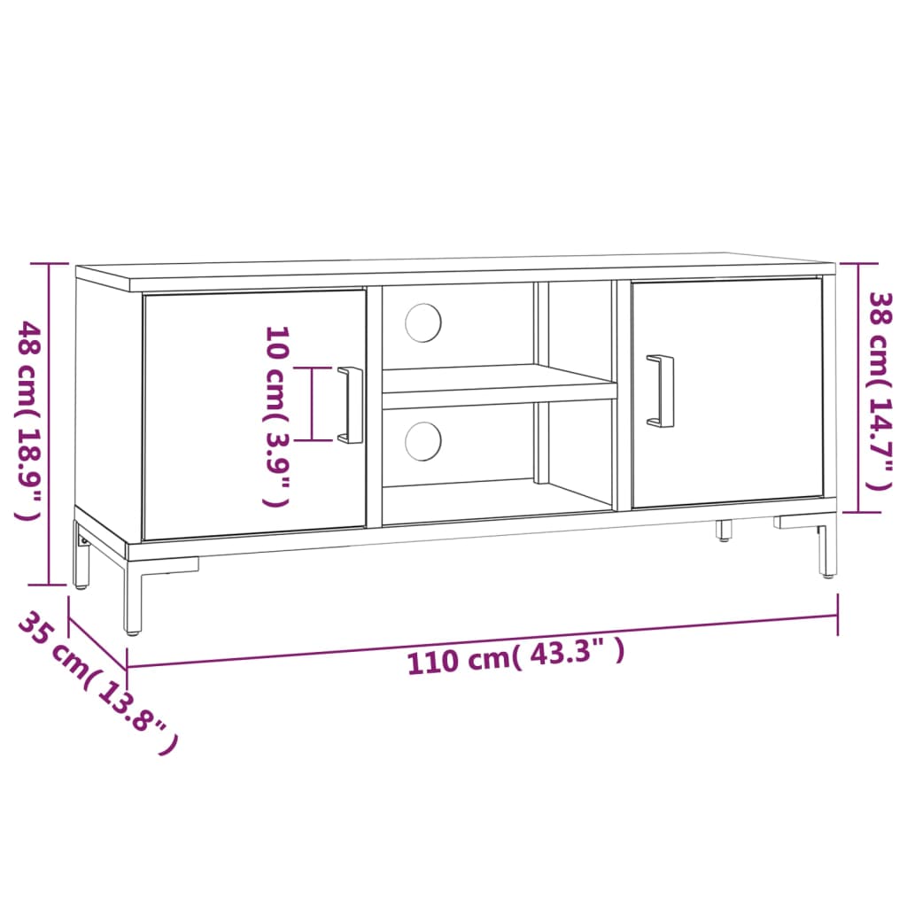 Fekete tömör újrahasznosított fenyőfa tv-szekrény 110x35x48 cm Fekete tömör újrahasznosított fenyőfa tv-szekrény 110x35x48 cm