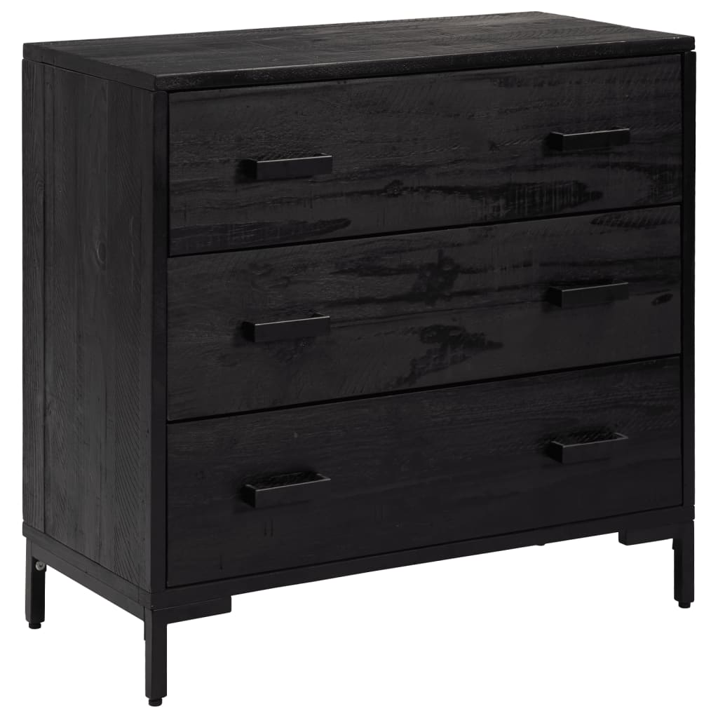 Fekete tömör újrahasznosított fenyő fiókos szekrény 75x35x70 cm Fekete tömör újrahasznosított fenyő fiókos szekrény 75x35x70 cm