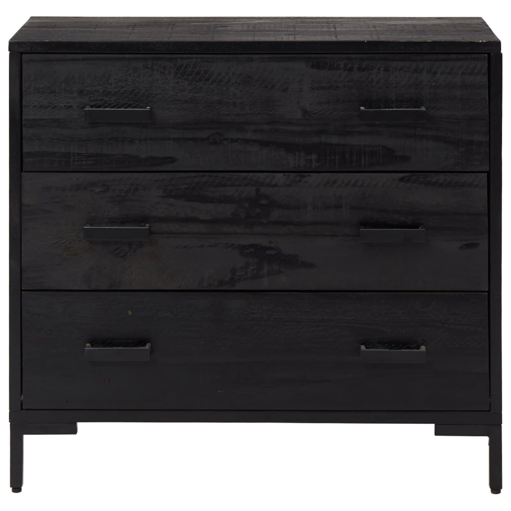 Fekete tömör újrahasznosított fenyő fiókos szekrény 75x35x70 cm Fekete tömör újrahasznosított fenyő fiókos szekrény 75x35x70 cm