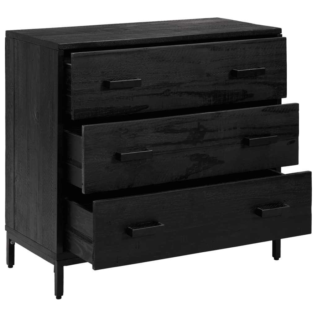 Fekete tömör újrahasznosított fenyő fiókos szekrény 75x35x70 cm Fekete tömör újrahasznosított fenyő fiókos szekrény 75x35x70 cm