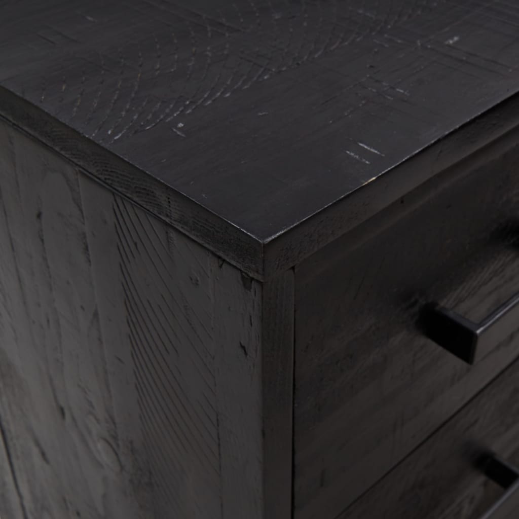 Fekete tömör újrahasznosított fenyő fiókos szekrény 75x35x70 cm Fekete tömör újrahasznosított fenyő fiókos szekrény 75x35x70 cm