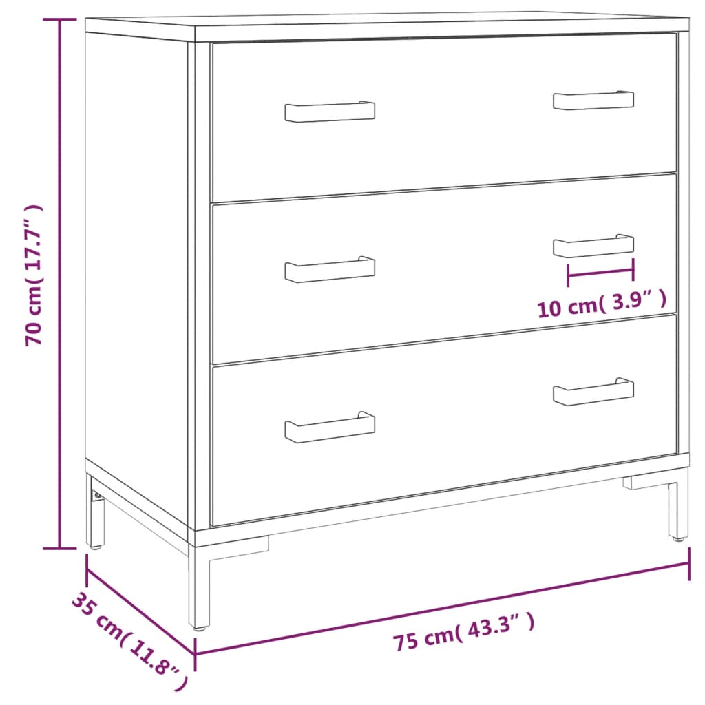 Fekete tömör újrahasznosított fenyő fiókos szekrény 75x35x70 cm Fekete tömör újrahasznosított fenyő fiókos szekrény 75x35x70 cm