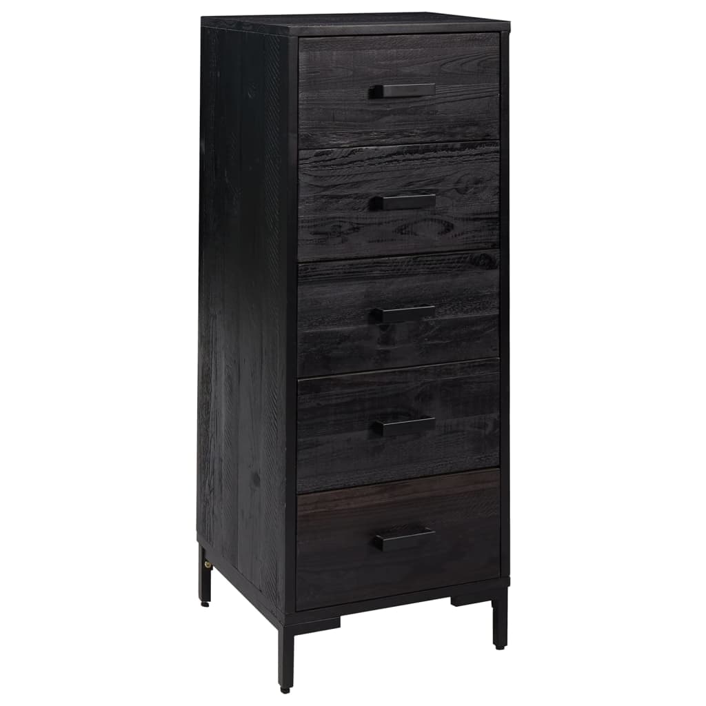 Fekete tömör újrahasznosított fa fiókos szekrény 42x35x110 cm Fekete tömör újrahasznosított fa fiókos szekrény 42x35x110 cm