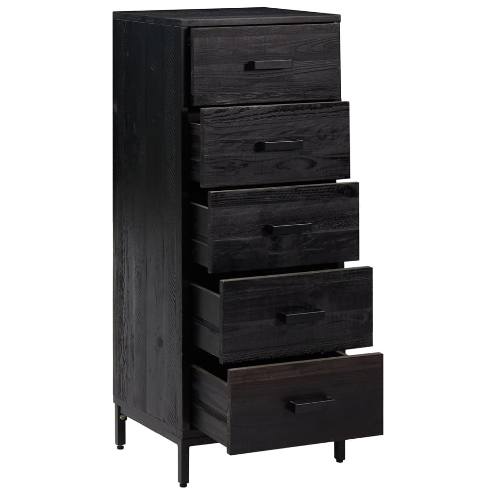 Fekete tömör újrahasznosított fa fiókos szekrény 42x35x110 cm Fekete tömör újrahasznosított fa fiókos szekrény 42x35x110 cm