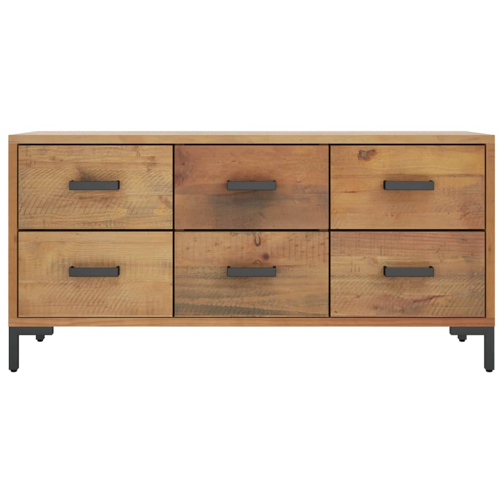 Barna tömör újrahasznosított fenyőfa tárolópad 110 x 35 x 45 cm