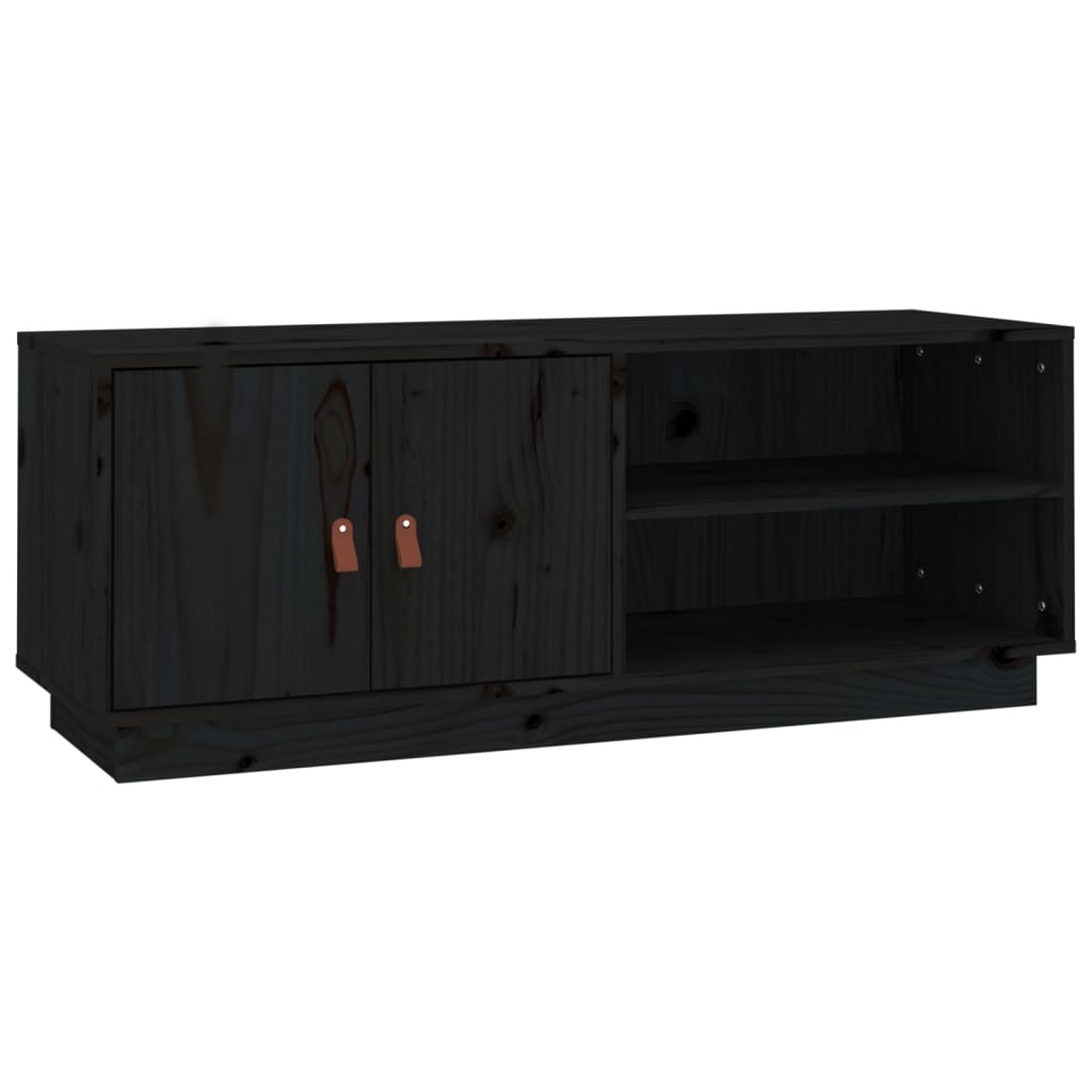 Fekete tömör fenyőfa tv-szekrény 105 x 34 x 40 cm Fekete tömör fenyőfa tv-szekrény 105 x 34 x 40 cm