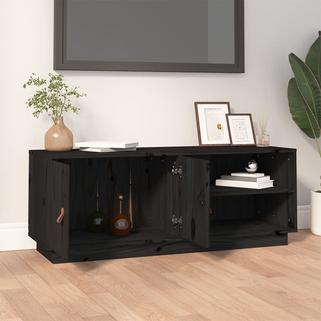 Fekete tömör fenyőfa tv-szekrény 105 x 34 x 40 cm Fekete tömör fenyőfa tv-szekrény 105 x 34 x 40 cm