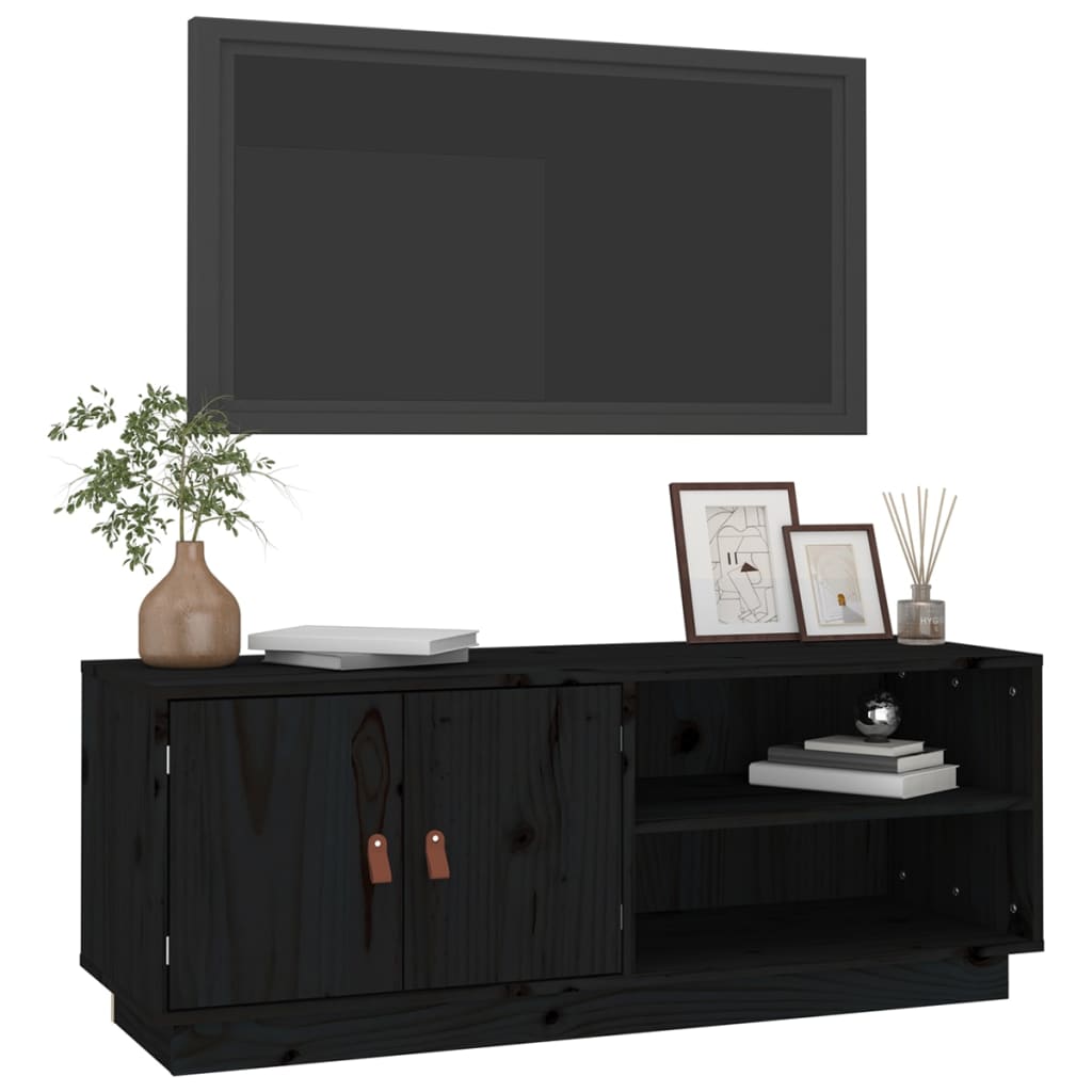 Fekete tömör fenyőfa tv-szekrény 105 x 34 x 40 cm Fekete tömör fenyőfa tv-szekrény 105 x 34 x 40 cm