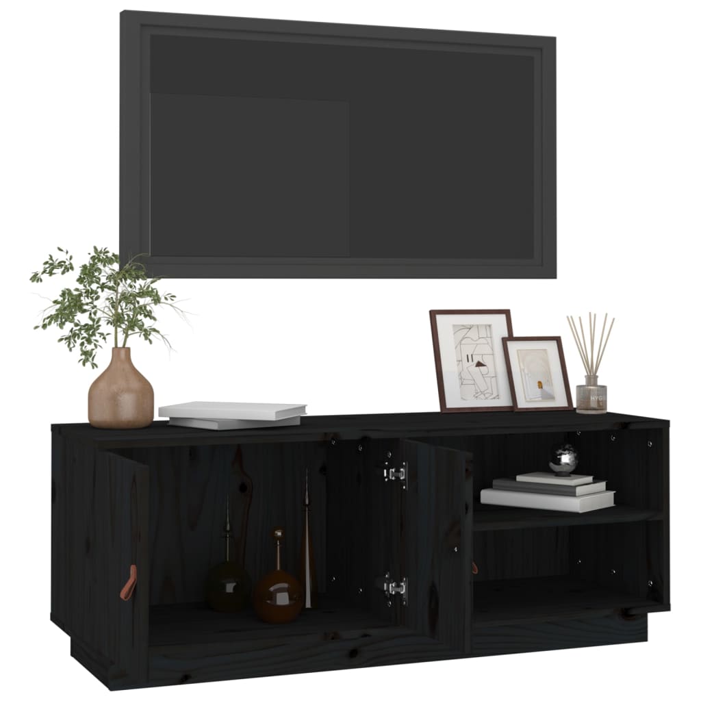 Fekete tömör fenyőfa tv-szekrény 105 x 34 x 40 cm Fekete tömör fenyőfa tv-szekrény 105 x 34 x 40 cm