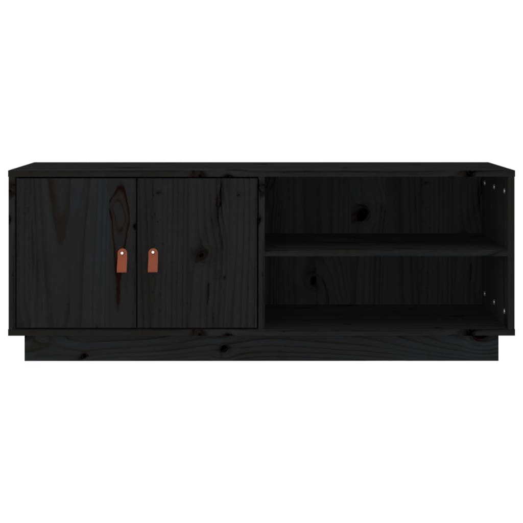 Fekete tömör fenyőfa tv-szekrény 105 x 34 x 40 cm Fekete tömör fenyőfa tv-szekrény 105 x 34 x 40 cm