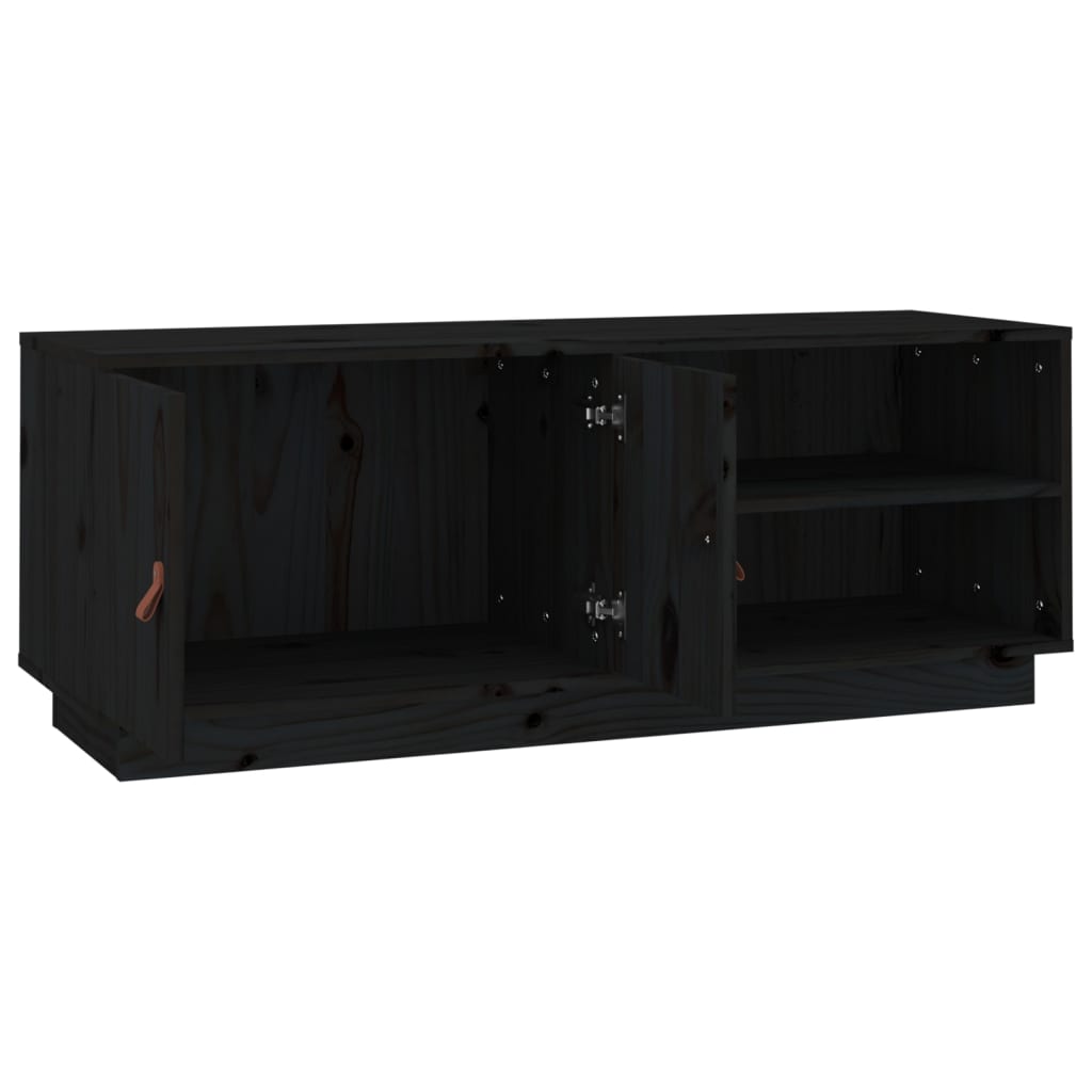 Fekete tömör fenyőfa tv-szekrény 105 x 34 x 40 cm Fekete tömör fenyőfa tv-szekrény 105 x 34 x 40 cm
