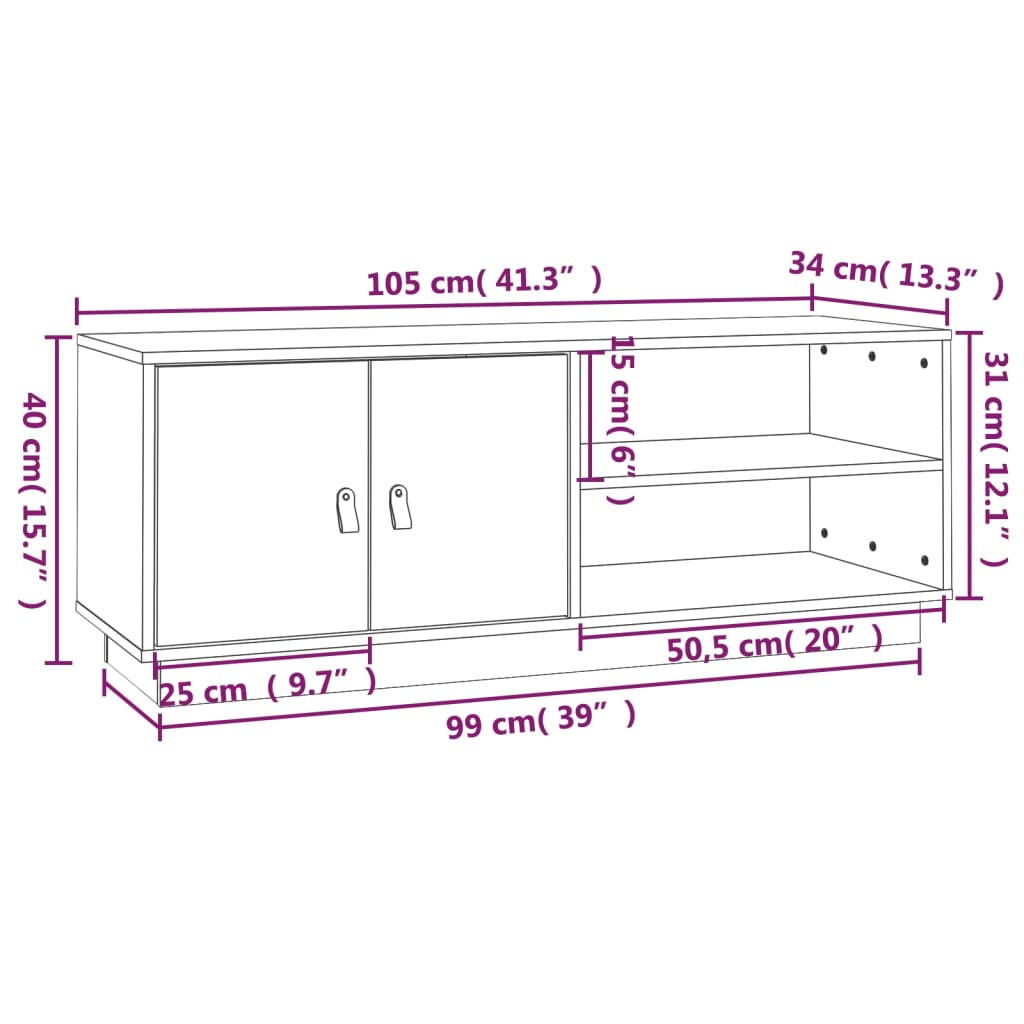 Fekete tömör fenyőfa tv-szekrény 105 x 34 x 40 cm Fekete tömör fenyőfa tv-szekrény 105 x 34 x 40 cm