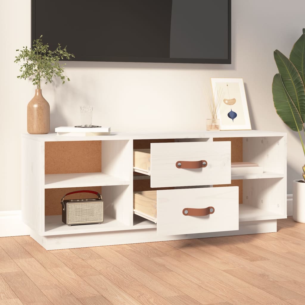 Fehér tömör fenyőfa tv-szekrény 100x34x40 cm