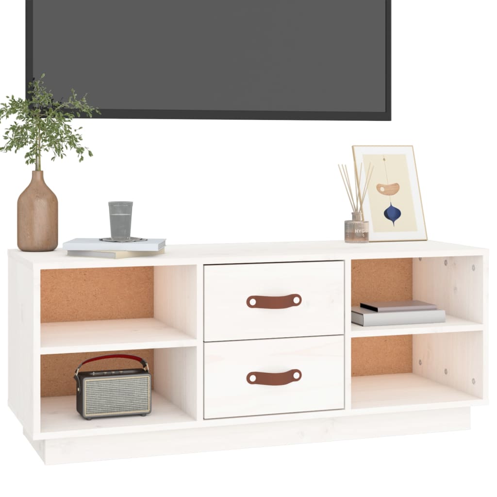 Fehér tömör fenyőfa tv-szekrény 100x34x40 cm