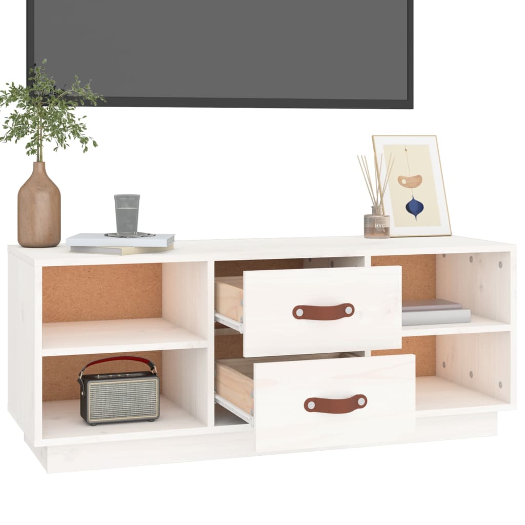 Fehér tömör fenyőfa tv-szekrény 100x34x40 cm