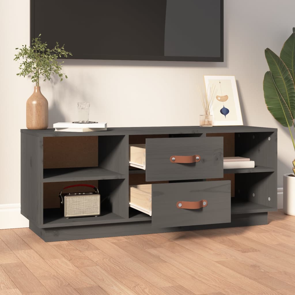 Szürke tömör fenyőfa tv-szekrény 100x34x40 cm Szürke tömör fenyőfa tv-szekrény 100x34x40 cm