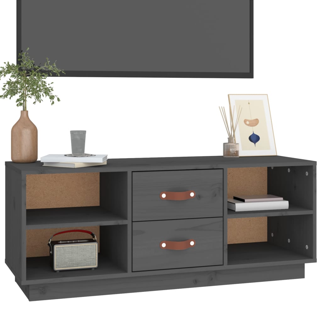 Szürke tömör fenyőfa tv-szekrény 100x34x40 cm Szürke tömör fenyőfa tv-szekrény 100x34x40 cm