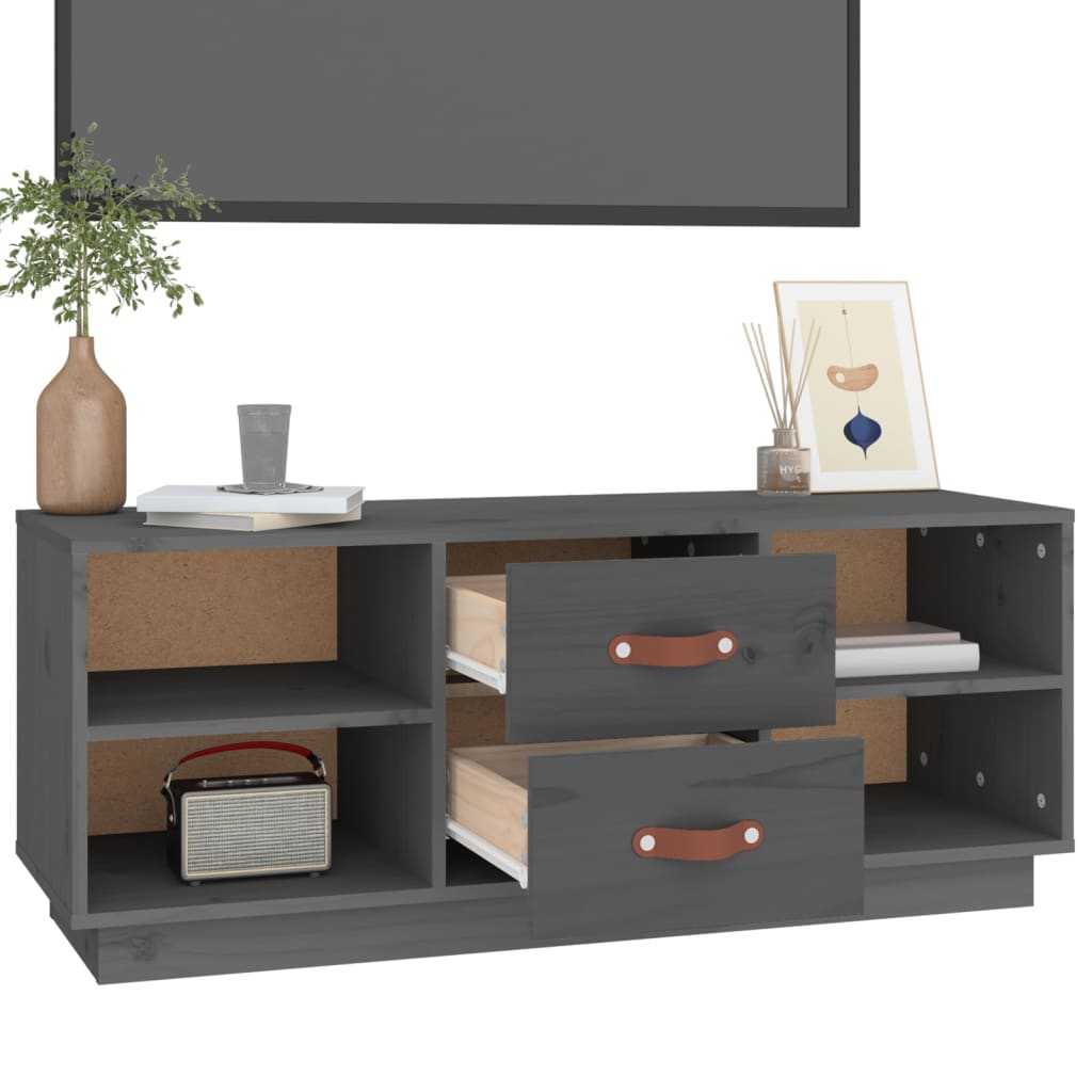 Szürke tömör fenyőfa tv-szekrény 100x34x40 cm Szürke tömör fenyőfa tv-szekrény 100x34x40 cm