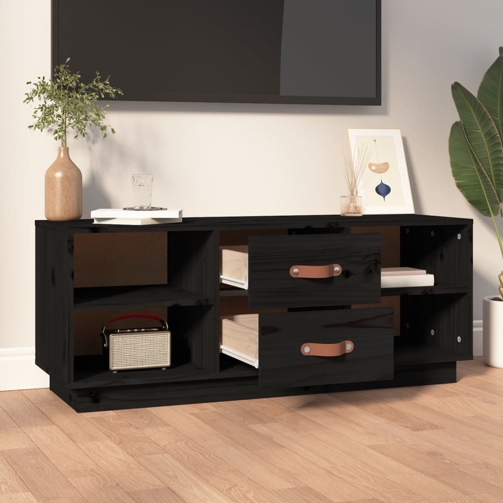 Fekete tömör fenyőfa tv-szekrény 100 x 34 x 40 cm Fekete tömör fenyőfa tv-szekrény 100 x 34 x 40 cm
