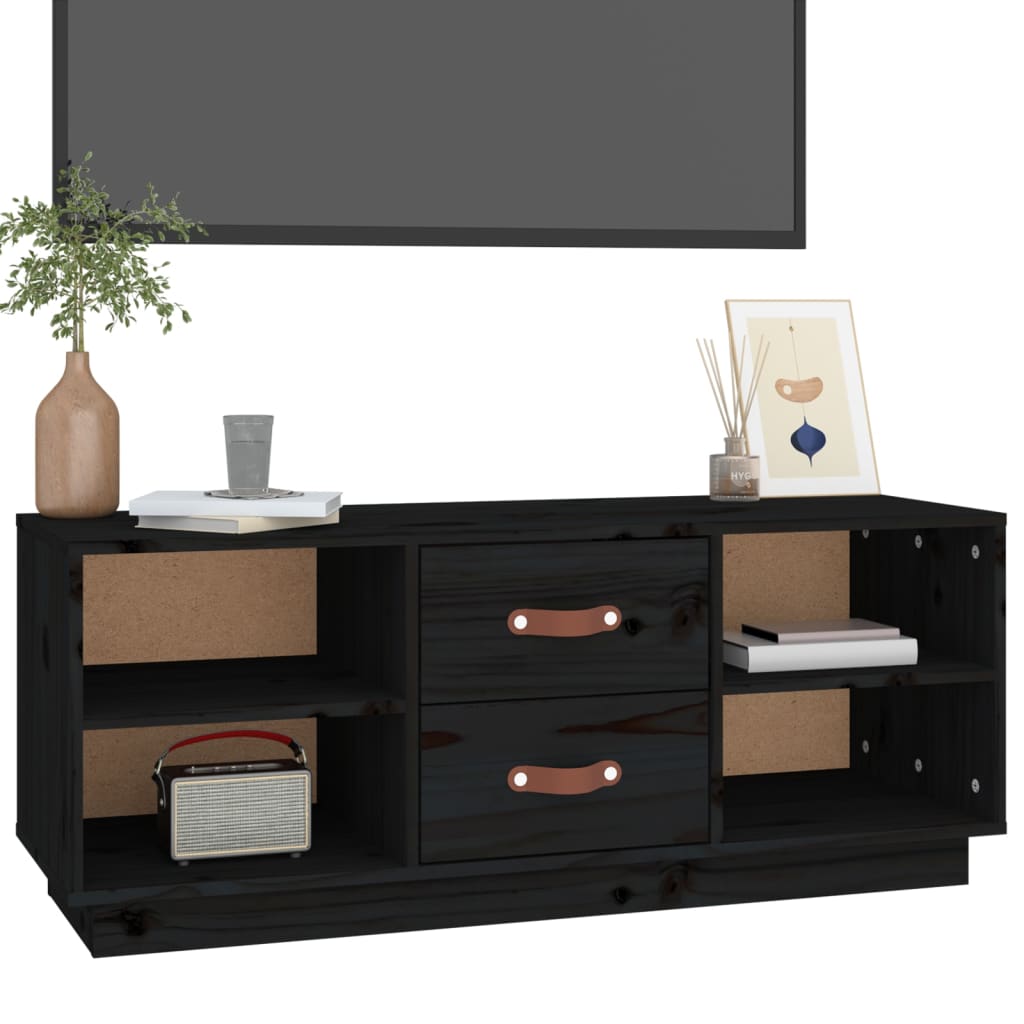 Fekete tömör fenyőfa tv-szekrény 100 x 34 x 40 cm Fekete tömör fenyőfa tv-szekrény 100 x 34 x 40 cm