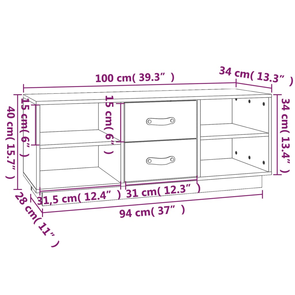 Fekete tömör fenyőfa tv-szekrény 100 x 34 x 40 cm Fekete tömör fenyőfa tv-szekrény 100 x 34 x 40 cm