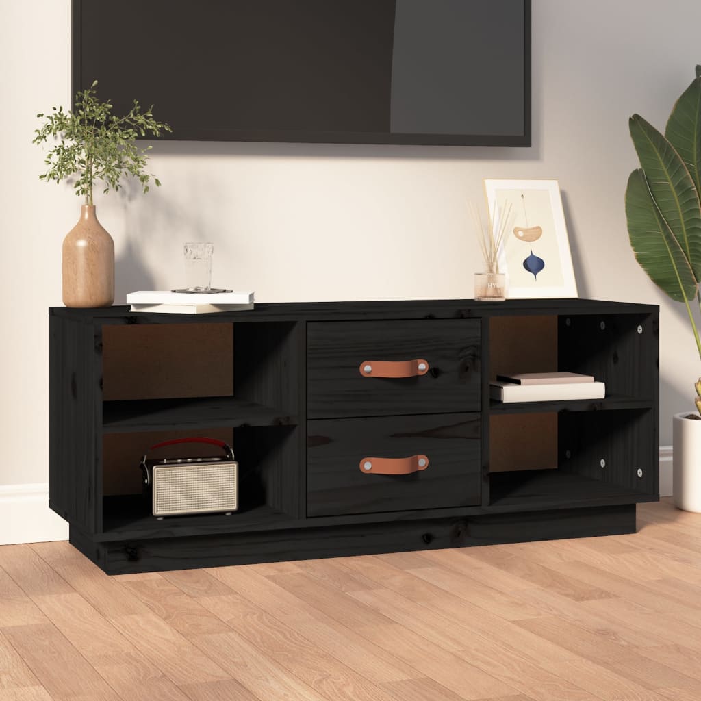 Fekete tömör fenyőfa tv-szekrény 100 x 34 x 40 cm Fekete tömör fenyőfa tv-szekrény 100 x 34 x 40 cm