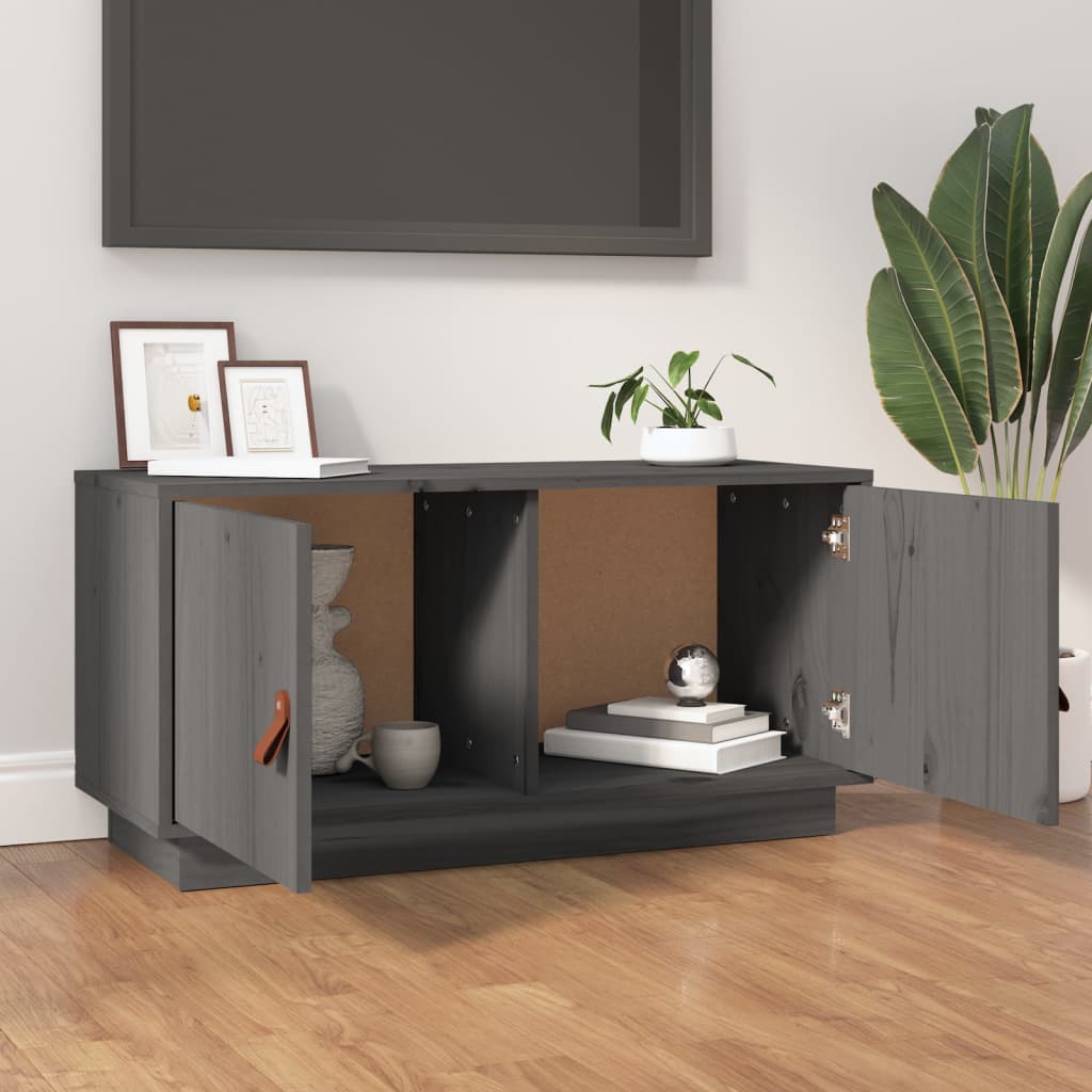 Szürke tömör fenyőfa tv-szekrény 80 x 34 x 40 cm Szürke tömör fenyőfa tv-szekrény 80 x 34 x 40 cm
