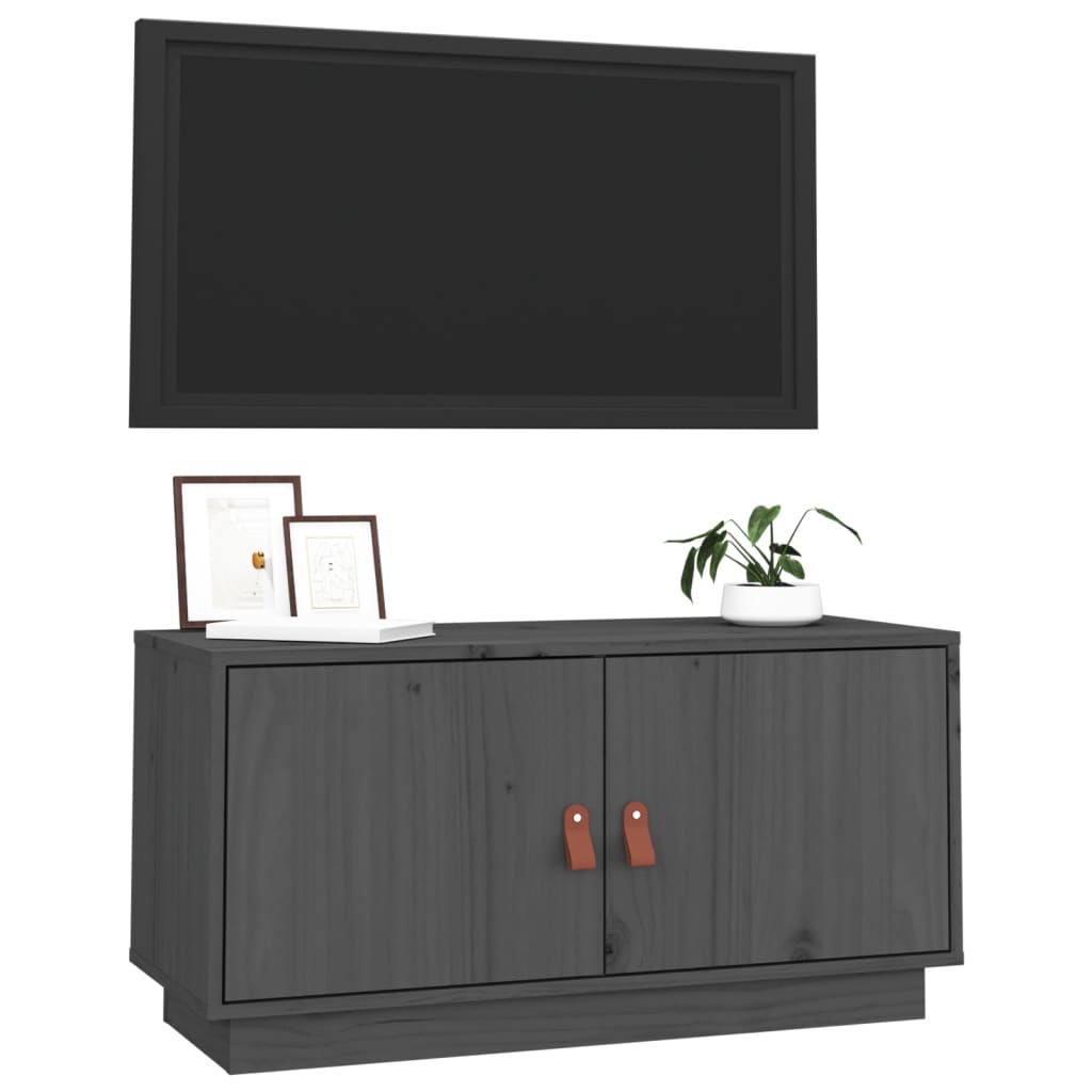 Szürke tömör fenyőfa tv-szekrény 80 x 34 x 40 cm Szürke tömör fenyőfa tv-szekrény 80 x 34 x 40 cm