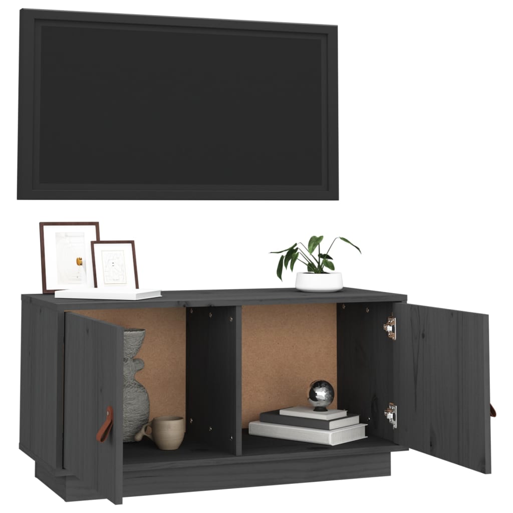 Szürke tömör fenyőfa tv-szekrény 80 x 34 x 40 cm Szürke tömör fenyőfa tv-szekrény 80 x 34 x 40 cm